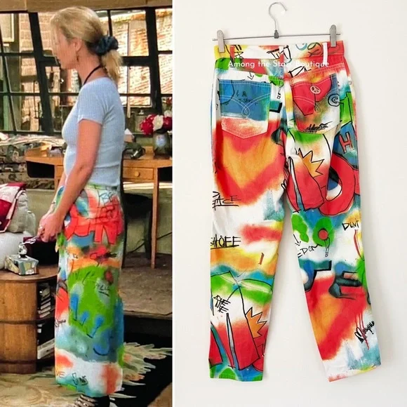 Super Rare Vintage 90s Moschino Graffiti Print Jeans Alt. ASO Phoebe in Friends - Picture 8 of 14